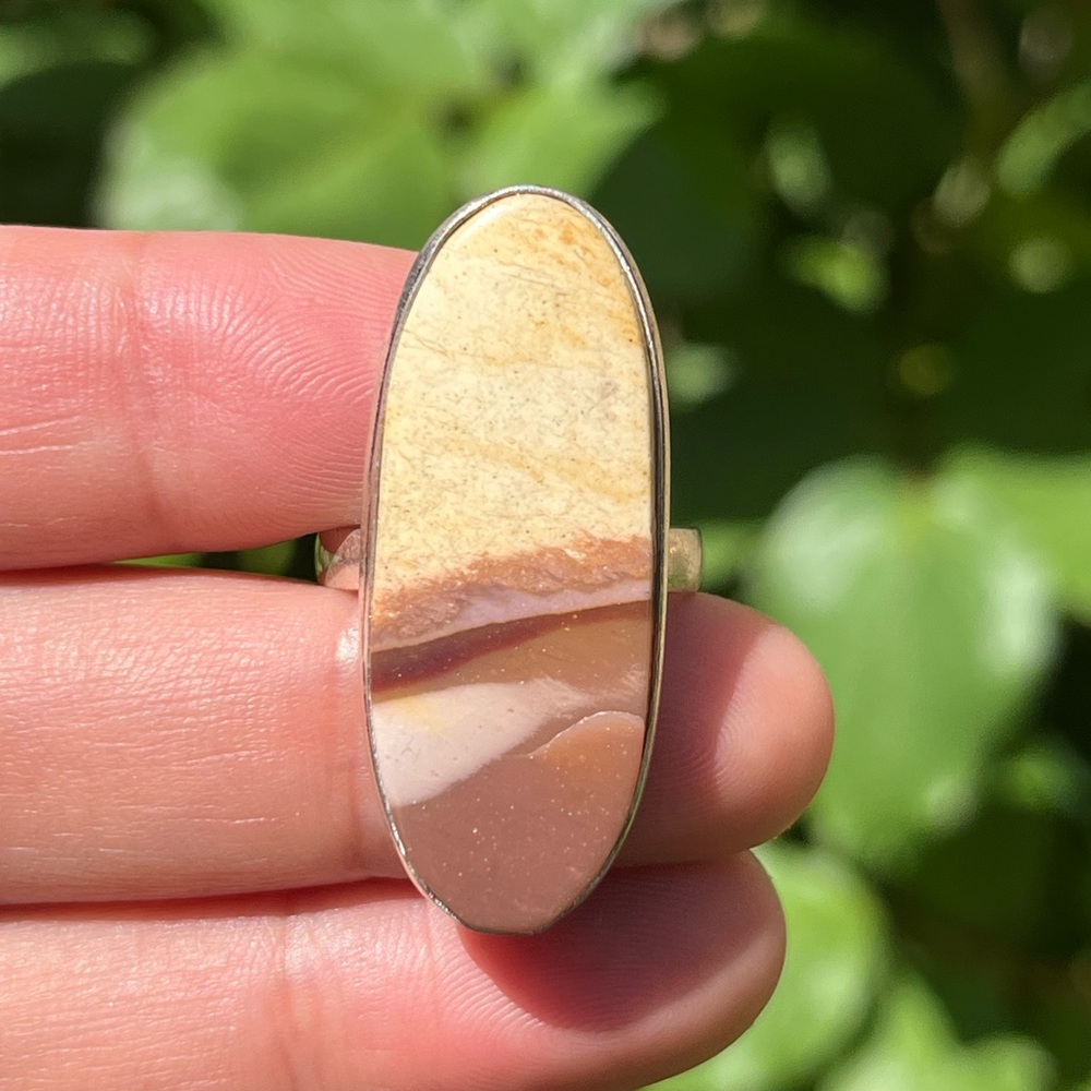 Size 8 925 Silver Plated Natural Scenery Mookaite Ring 2405